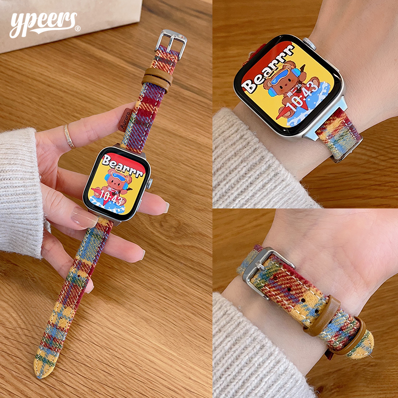 ypeers秋冬羊毛呢格纹细款表带