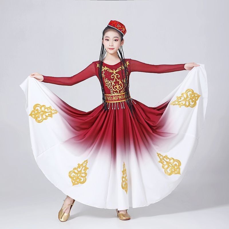 闹闹仔新疆舞蹈裙大摆裙练功裙服少数民族舞蹈艺考服装维吾尔族服