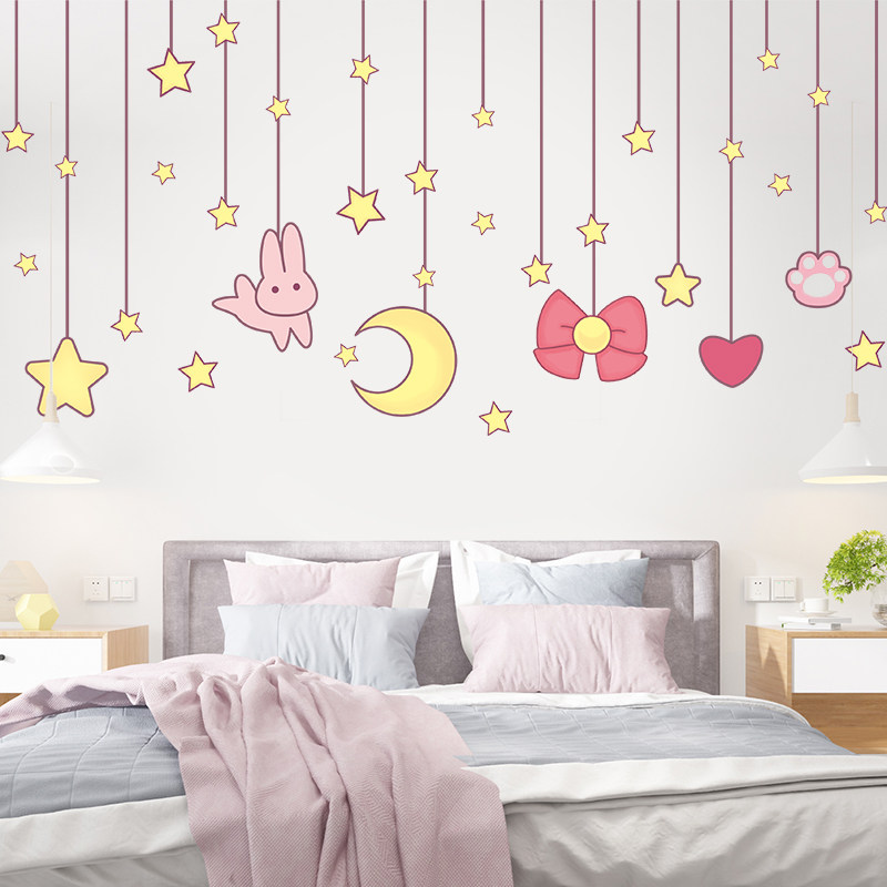 墙纸自粘公主女孩房间卧室装饰床头背景墙贴纸贴画儿童房布置壁纸