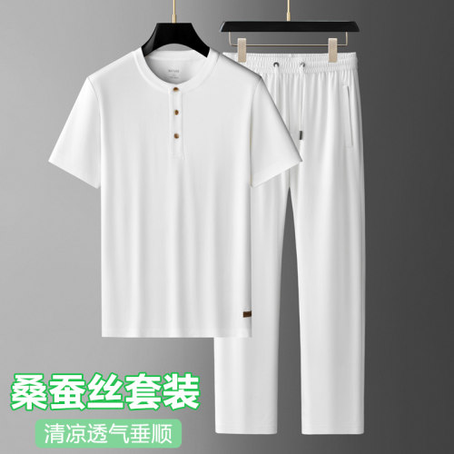 桑蚕丝夏季薄款中年两件套宽松