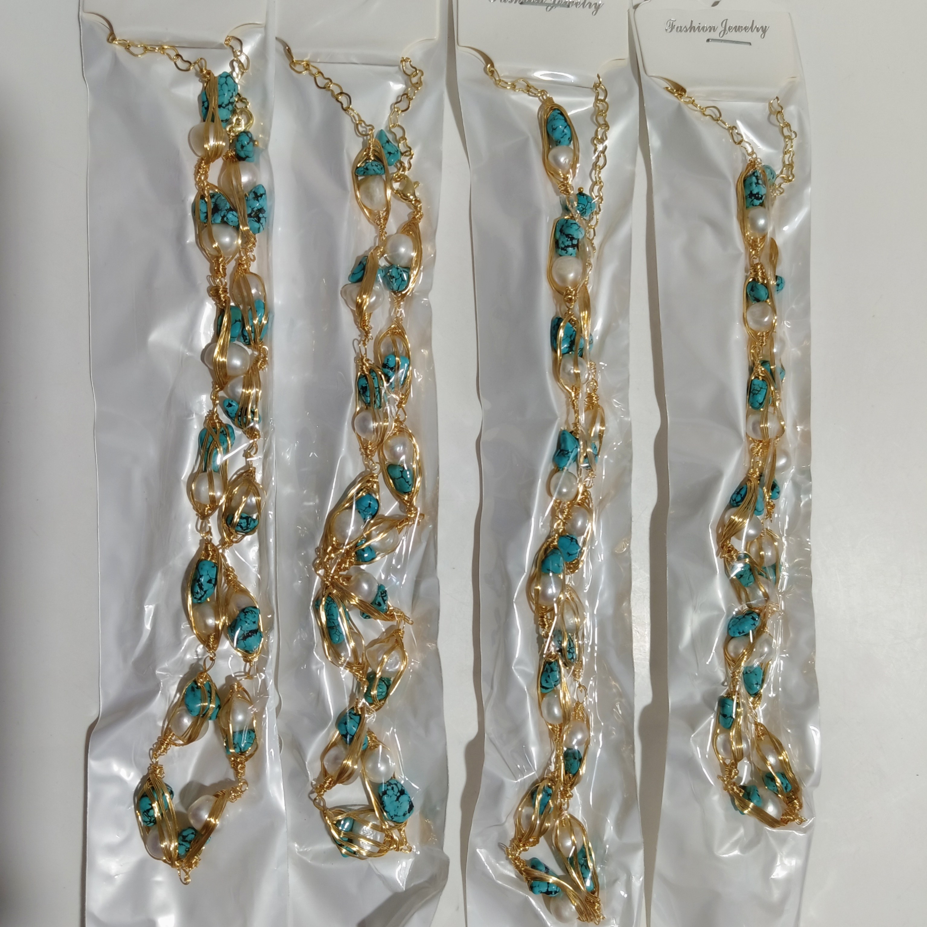 一条价 手工绕铜丝线天然淡水珍珠绿松石中古风高级小众项链手链