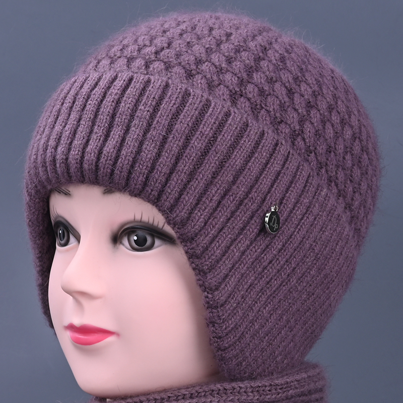 毛线帽护耳加厚保暖帽兔毛奶奶