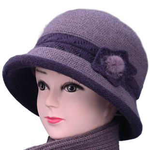 2025新款帽子女冬天妈妈加绒厚花朵毛线帽中老年人奶奶保暖棉盆帽