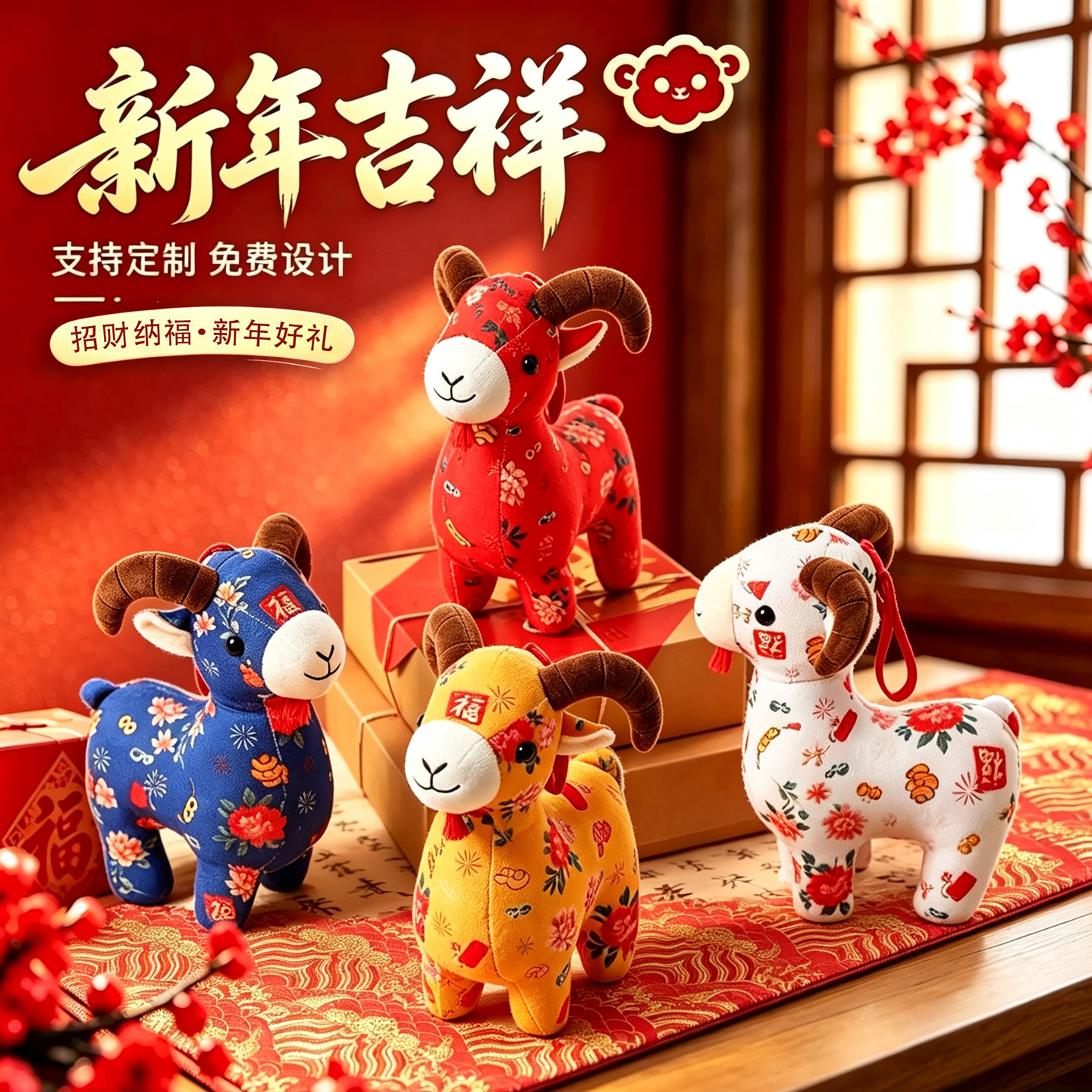 2027羊年吉祥物公仔小羊毛绒玩具生肖国风布艺羊玩偶新年礼品定制