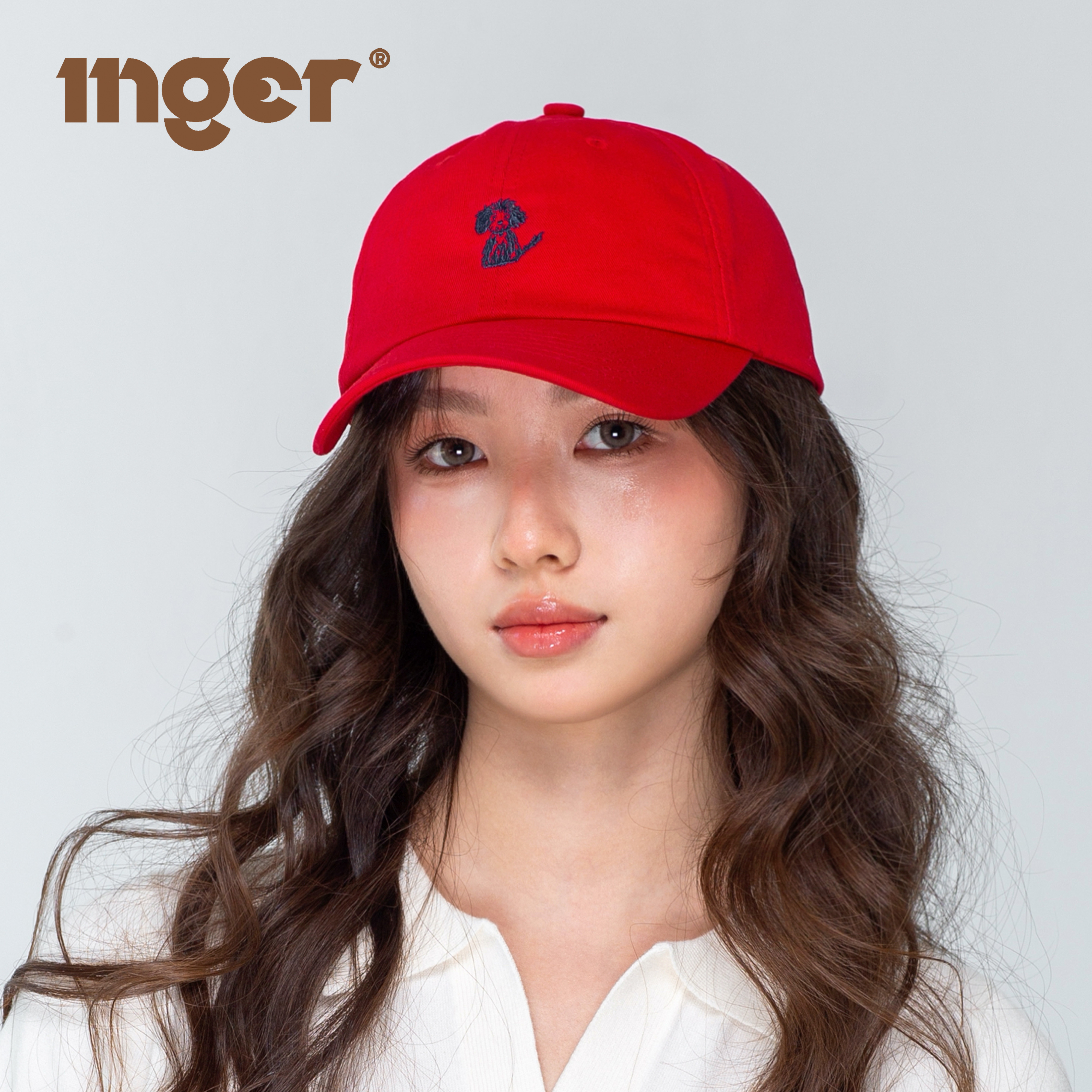 INGER原创潦草小狗红色棒球帽