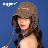 INGER原创羊毛复古棒球帽秋冬保暖耳罩帽辣妹百搭毛绒韩系防寒帽