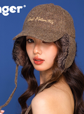 INGER原创羊毛复古棒球帽秋冬保暖耳罩帽辣妹百搭毛绒韩系防寒帽
