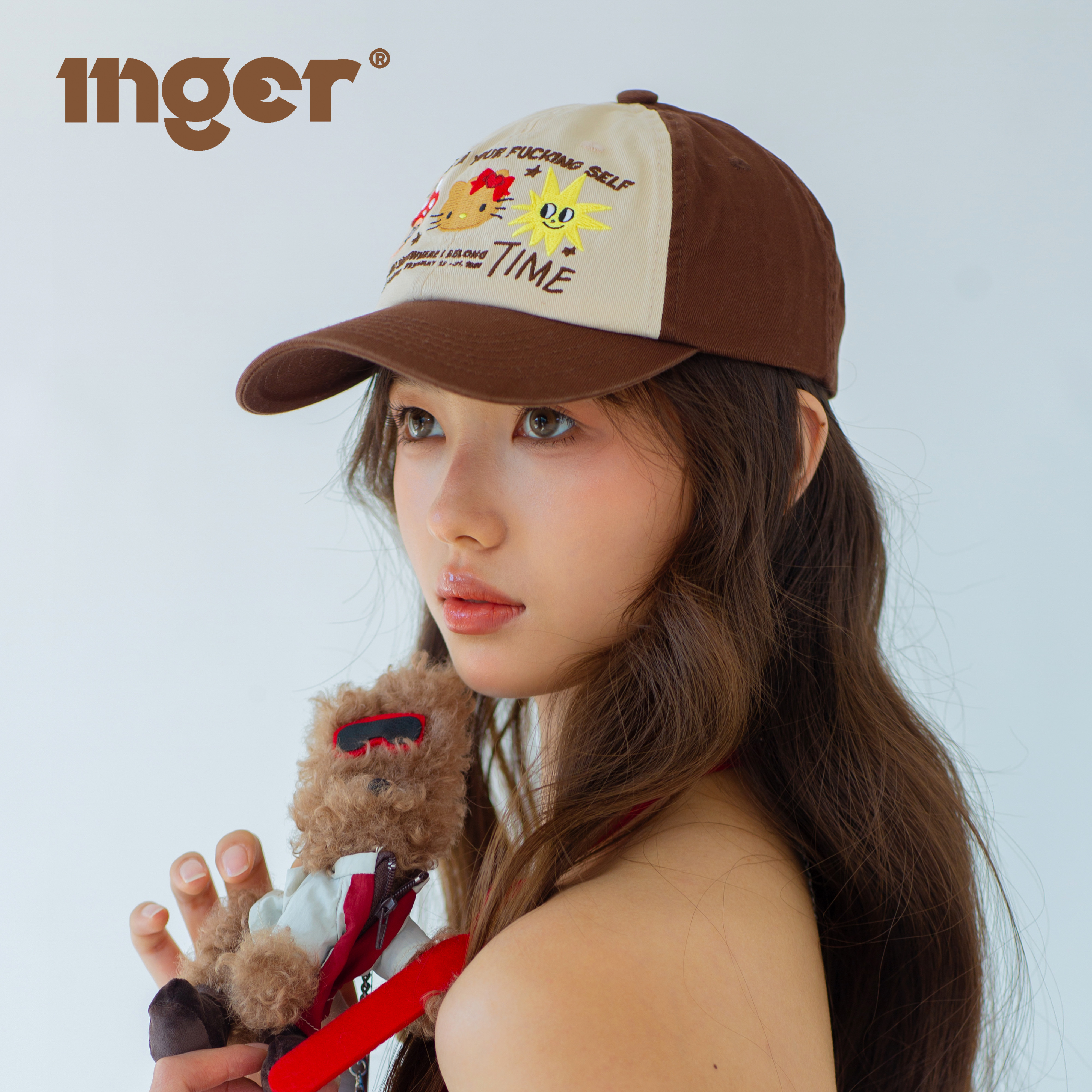 INGER原创KT棒球帽棕色软顶刺绣