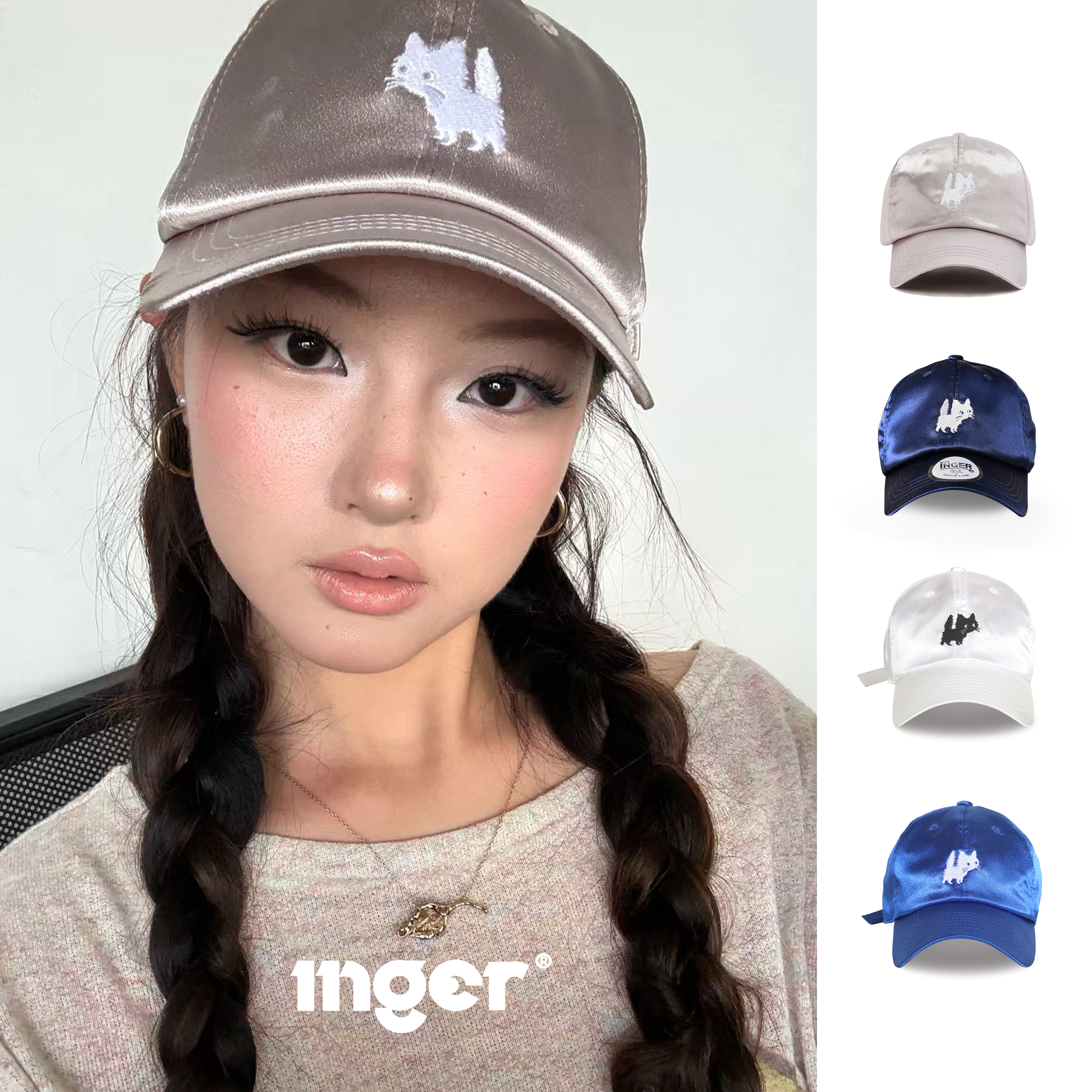 INGER原创小猫缎面棒球帽小众