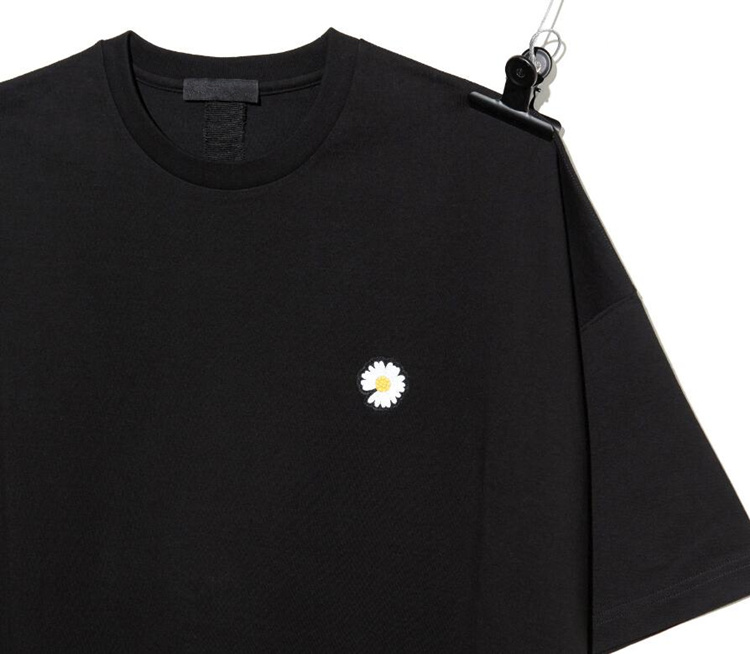 权志龙gd同款刺绣小雏菊图案宽松男女五分袖t恤潮牌学生嘻哈衣服