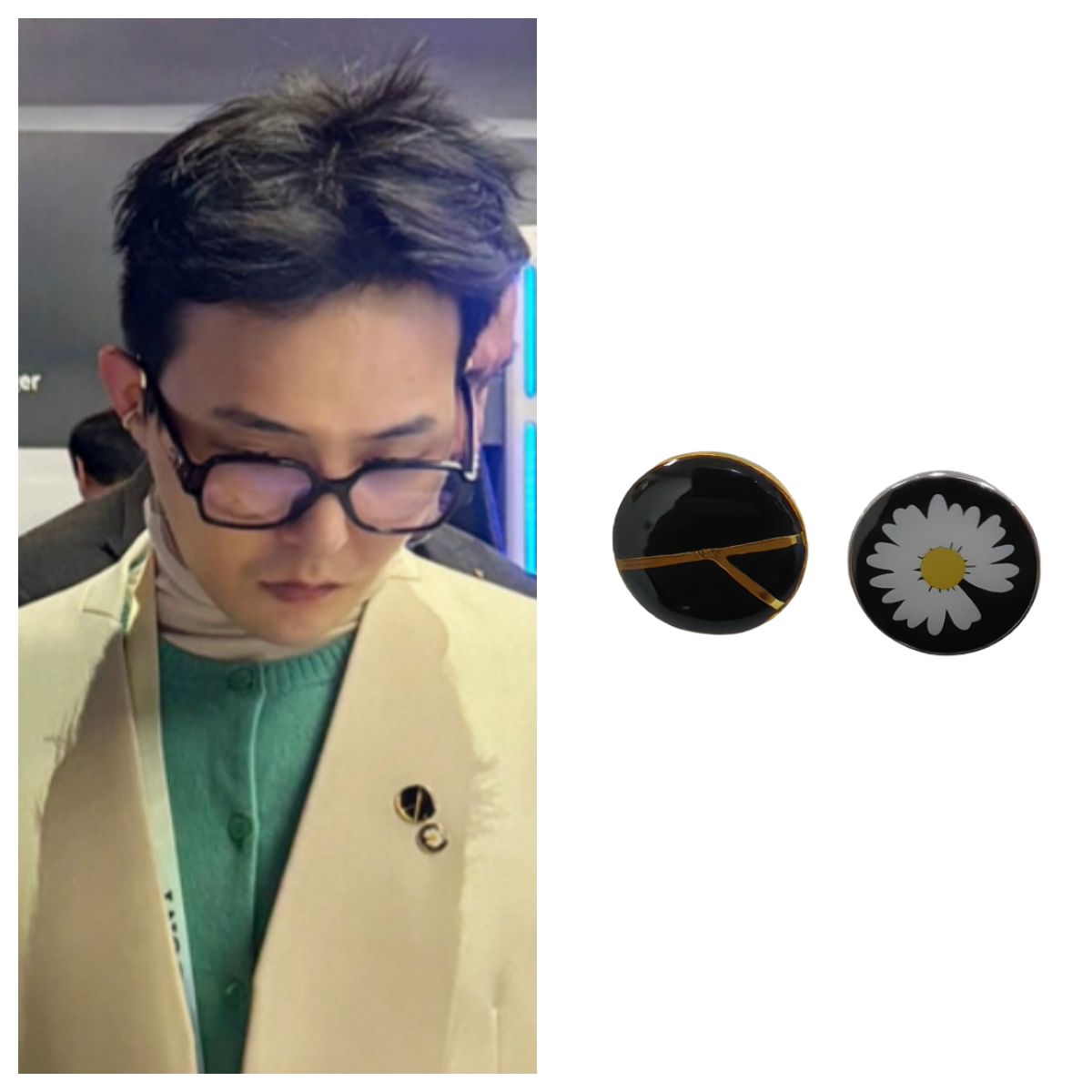 权志龙INS活动同款GD符号缺口小雏菊金属滴胶胸针百搭徽章装饰品