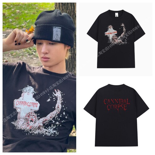 CORTIS马丁Martin同款CANNIBAL CORPSE美式摇滚乐队短袖T恤上衣服