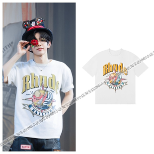 RIIZE将太郎同款美式复古帆船印花短袖纯棉男女夏季休闲T恤上衣