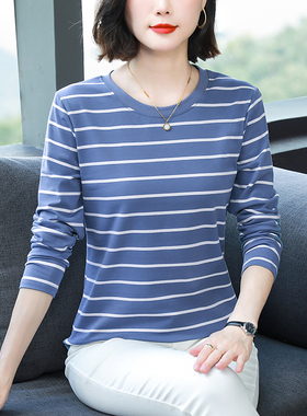 妈妈纯棉长袖t恤女新款中年上衣宽松遮肚大码女装秋衣洋气打底衫