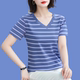 t恤女宽松大码 纯棉短袖 条纹胖妈妈装 半袖 上衣 2024新款 体恤衫 夏装