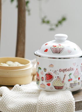 BOBAO搪瓷 INS风大号搪瓷杯加厚带盖泡面杯早餐杯猪油杯可加热