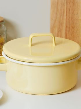 搪瓷电磁炉汤锅家用2025新款非陶瓷燃气专用双耳加厚食品级平底盆