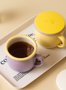 女生搪瓷水杯新款2022带盖珐琅加厚款高级卷口高颜值儿童家用喝水