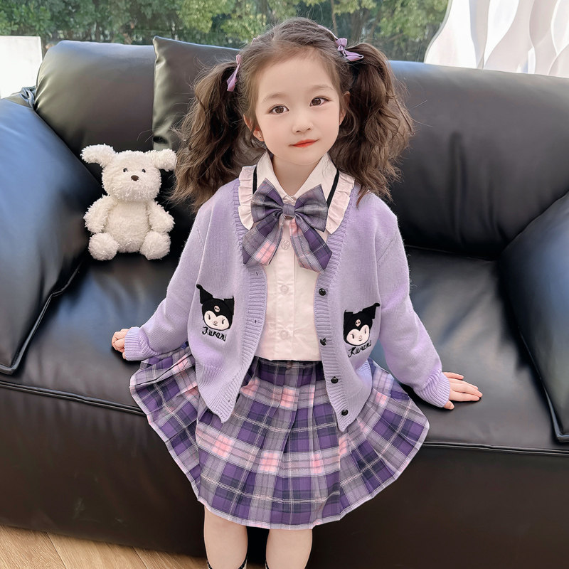 女大童春秋jk套装2024新款洋气春装学院风女孩库洛米开衫三件套裙