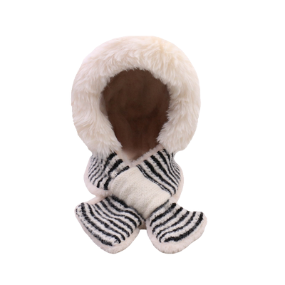 毛绒帽子女条纹时尚冬季