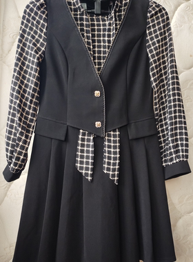 LC230008春秋季高腰显瘦假两件连衣裙