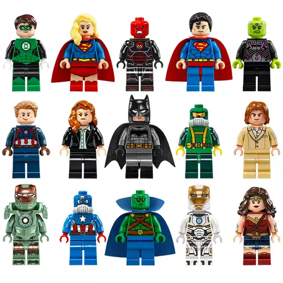 Complete Boxed Set of Marvel Superhero Avengers Minifigures: Superman, Thanos, Iron Man, Batman, Spider-Man Building Toys