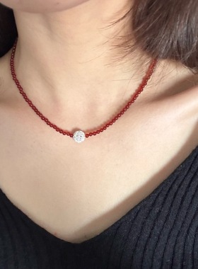 小众设计感红玛瑙韩系项链S925银