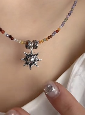 锆石新中式太阳项链泰银锁骨链