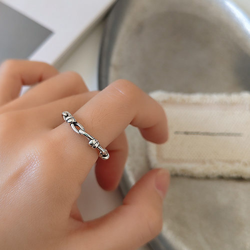 复古做旧925银麻花圈开口戒指