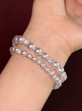 叠戴法式珍珠手串绝美镶钻手链