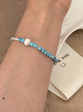 S925银小众碎银子松石手链简约