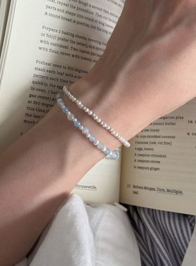 S925银海蓝宝小众双层手链珍珠