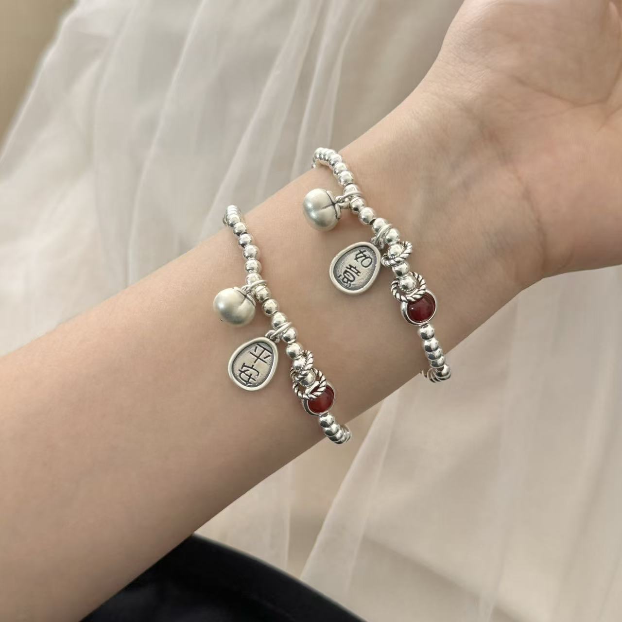 小柿子吊坠纯银手串高级国风手链