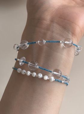 高级感松石碎银子手串白水晶手链