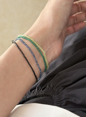 多色极细天然石手链叠戴橄榄串珠