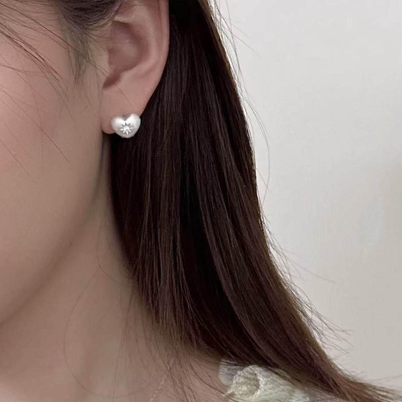 镶钻星星雾面纯银耳钉韩版耳扣