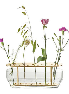 丹麦Fritz Hansen 花瓶 人工吹制玻璃 黄铜盖 插花