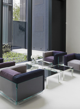 意大利GLAS ITALIA沙发椅Crystal钢化玻璃客厅布面座椅办公多人