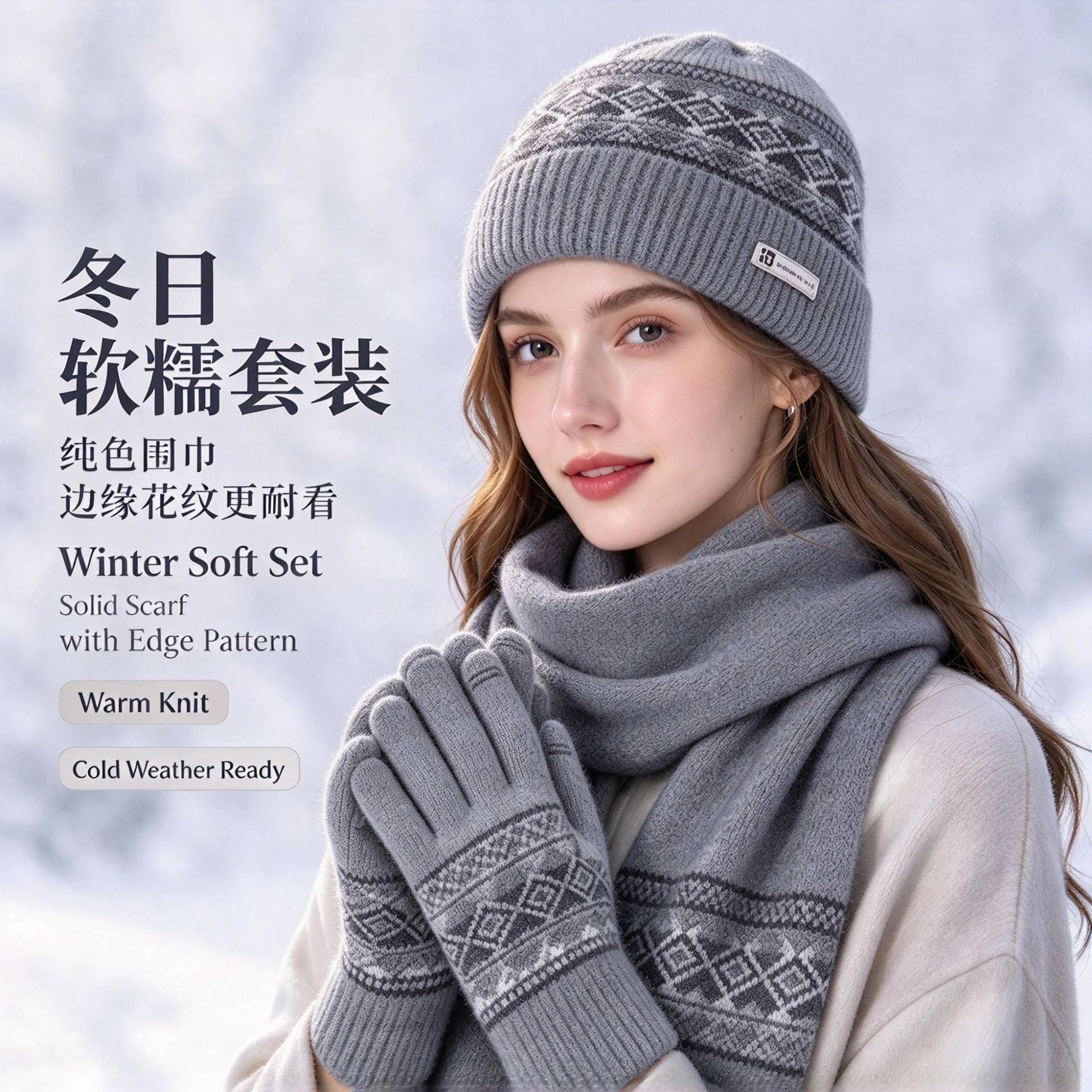 针织毛线帽女2026年秋冬季百搭帽子加厚保暖护颈学生圣诞围脖