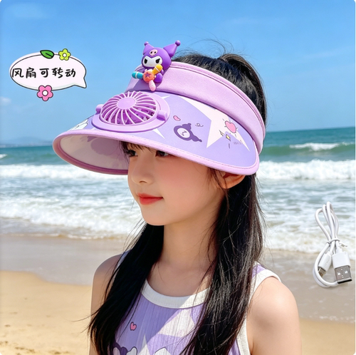 2026新款夏季儿童冰丝防晒帽带风扇可充电男女童户外遮阳帽宝宝帽