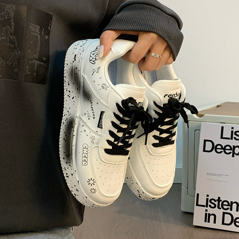 人本2025新款女鞋情侣款百搭小白鞋男涂鸦板鞋春秋厚底增高运动鞋,女鞋,休闲板鞋,淘宝优惠券,粉丝福利购,淘宝优惠卷