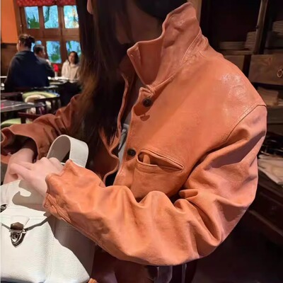 复古羊皮皮衣女气质优雅立领外套