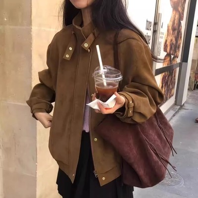 韩国东大门麂皮复古老钱风外套