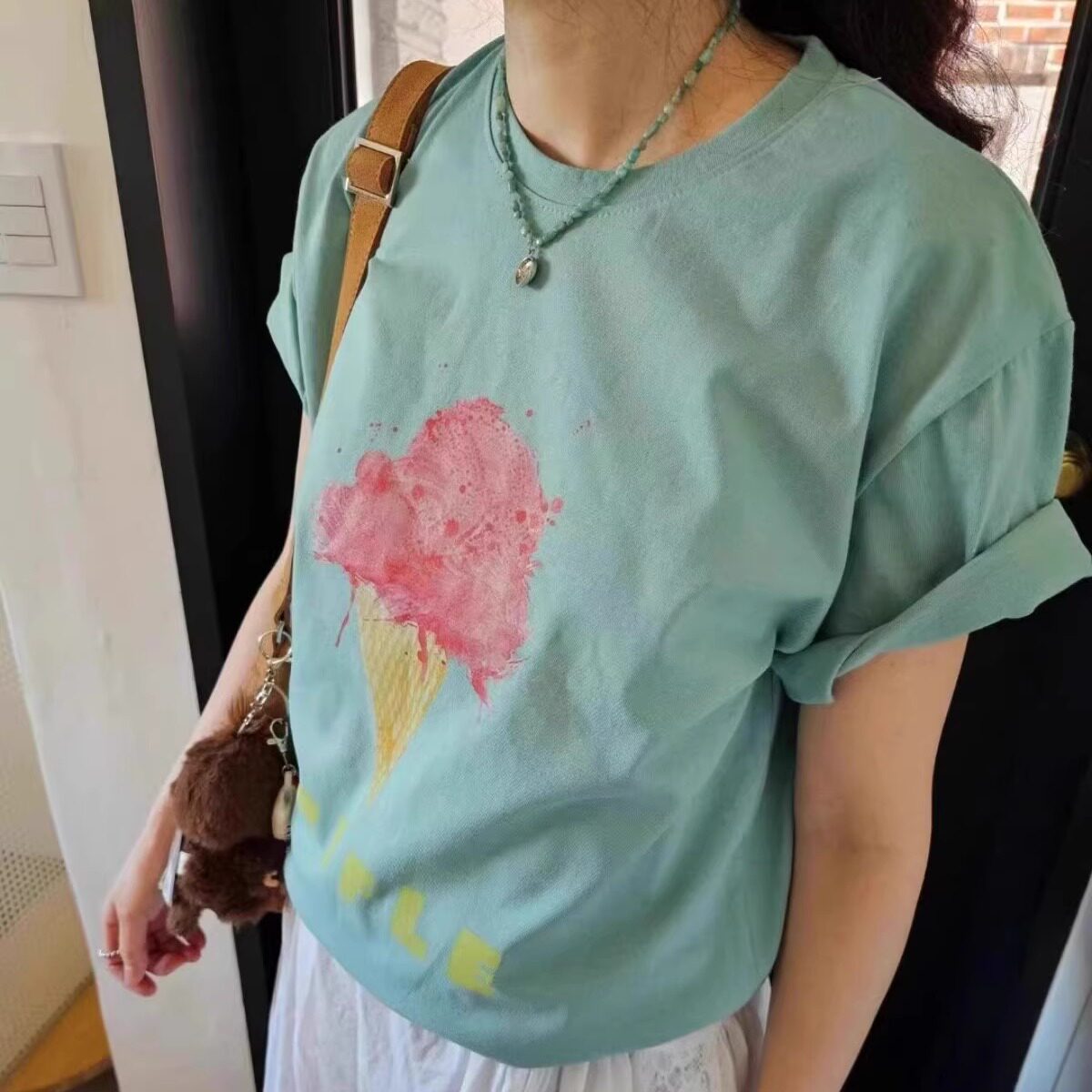 eun韩国东大门冰淇淋印花圆领T恤