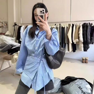 baguette韩国条纹衬衣屁帘两件套