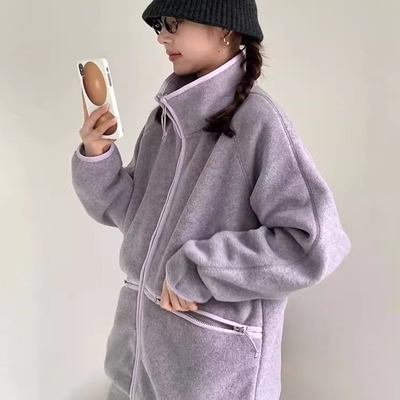 韩系两面穿摇粒绒外套女加绒上衣