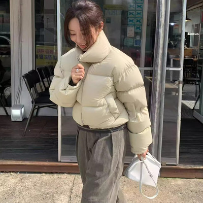 立领鹅绒韩系羽绒服女保暖面包服