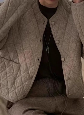 源头工厂！韩国东大门self service2025秋冬菱格外套女薄棉服上衣