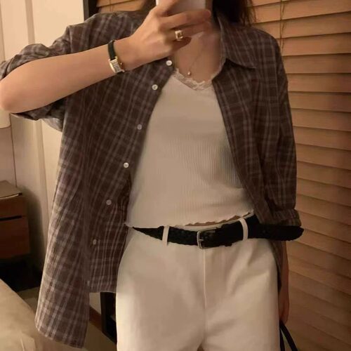 显瘦复古百搭格子衬衫女休闲外套