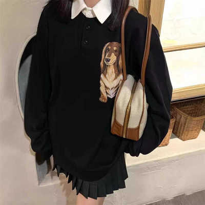 现货！open yy2025韩国春季腊肠狗狗翻领polo衫宽松T恤卫衣女